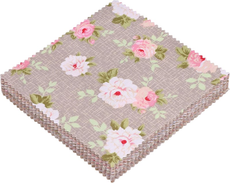Hanjunzhao 42 5-inch Fabric Squares - Charm Packs for Quilting 5 inch - 5" Charm Quilt Squares - 5x5 Fabric Squares for Quilting, Sewing, Patchwork, and DIY Crafts, Light Coffee - Image 1